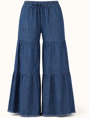 Billy T Fancy Tiered Dusk Denim Wide Leg Pants